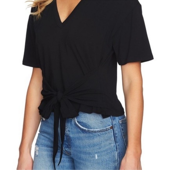 1. State Black Tie Front V Neck Tee Shirt sz XS - Picture 1 of 9